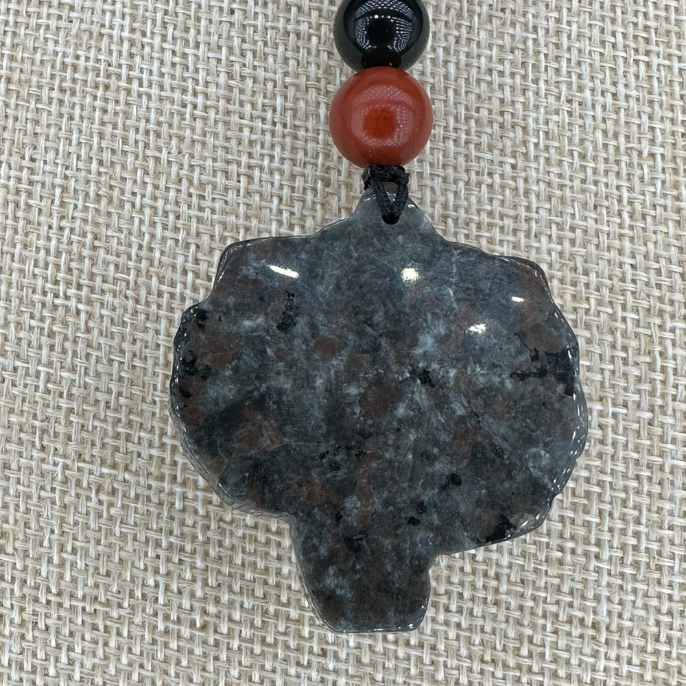 Yooperlite Tiger Pendant Necklace; Red Jasper and Onyx on Brown and Black Rope - Picture 8 of 10
